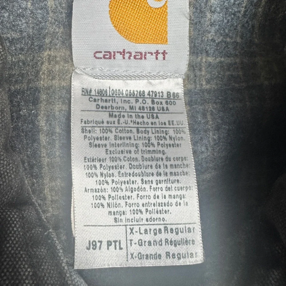Carhartt J97 PTL Detroit Jacket Mens XL Gray USA Made Quilt Lined Firefighter